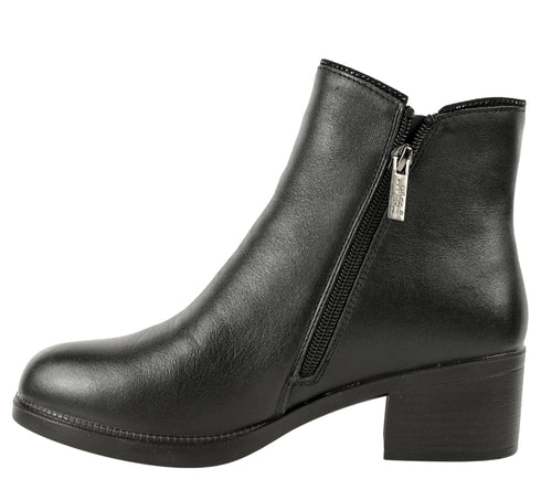 Ghete casual, dama, PASS COLLECTION, X430001A negru, piele naturala, cu toc